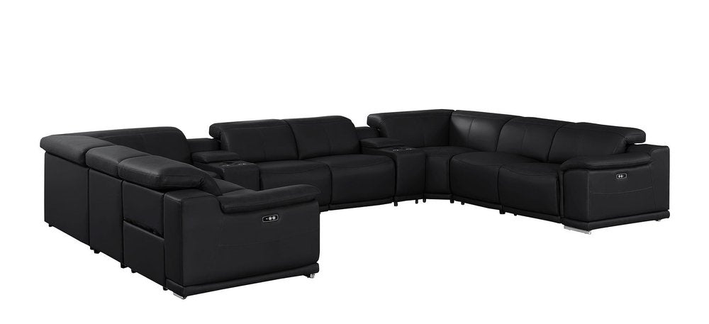 Battleship Gray Leather Modular U Shaped Ten Piece Corner Sectional with Console
