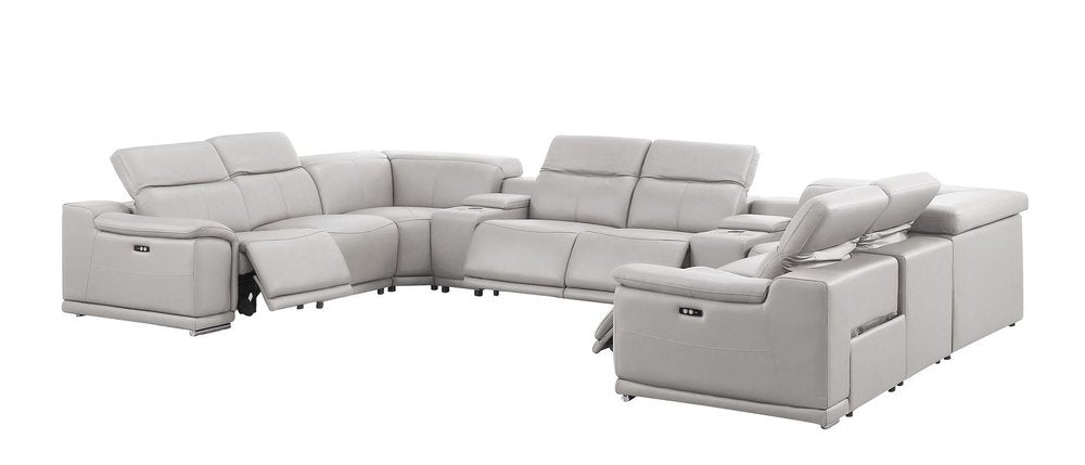 Ash Gray Leather Modular U Shaped Ten Piece Corner Sectional with Console