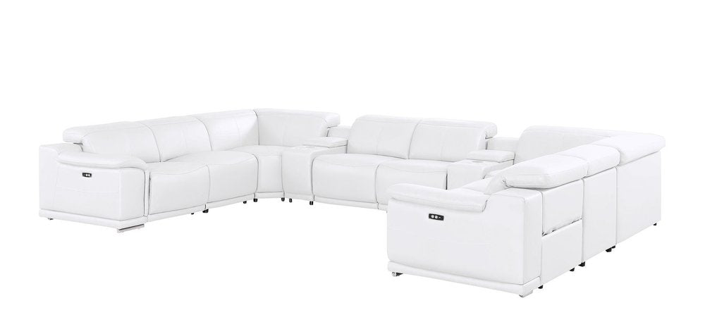 White Leather Modular U Shaped Ten Piece Corner Sectional with Console