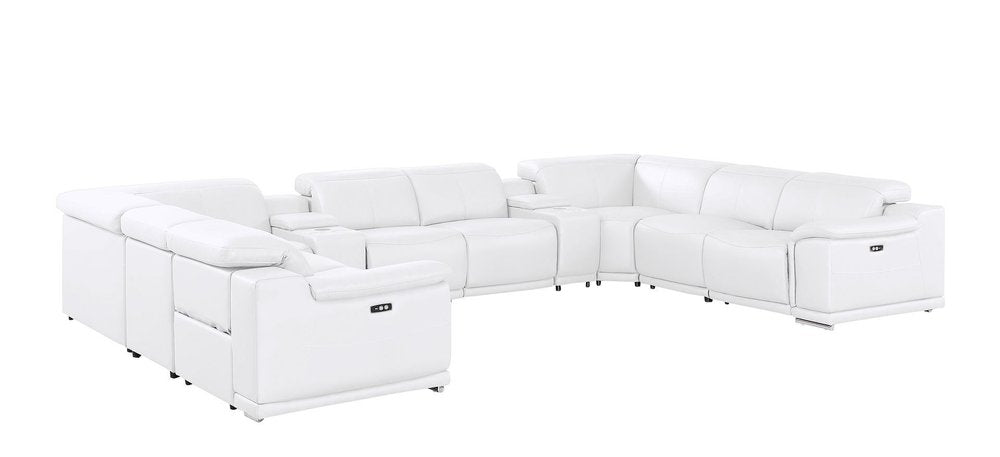 White Leather Modular U Shaped Ten Piece Corner Sectional with Console