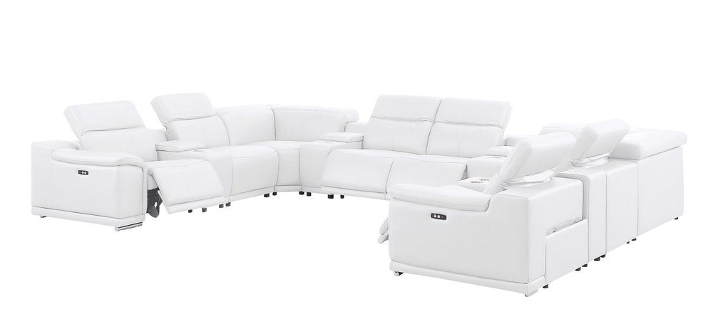White Leather Modular U Shaped Twelve Piece Corner Sectional with Console