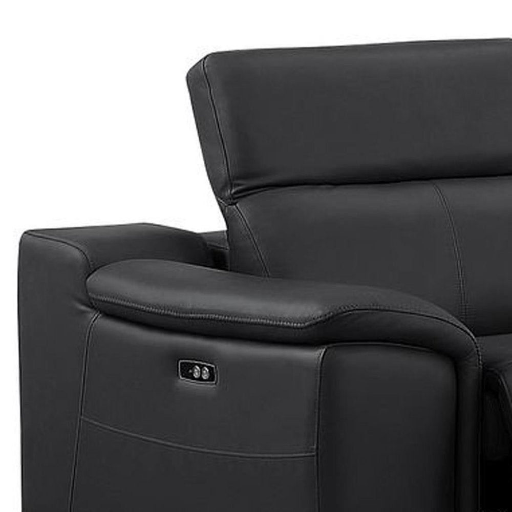 Black Leather Power Reclining L Shaped Six Piece Corner Sectional with Console