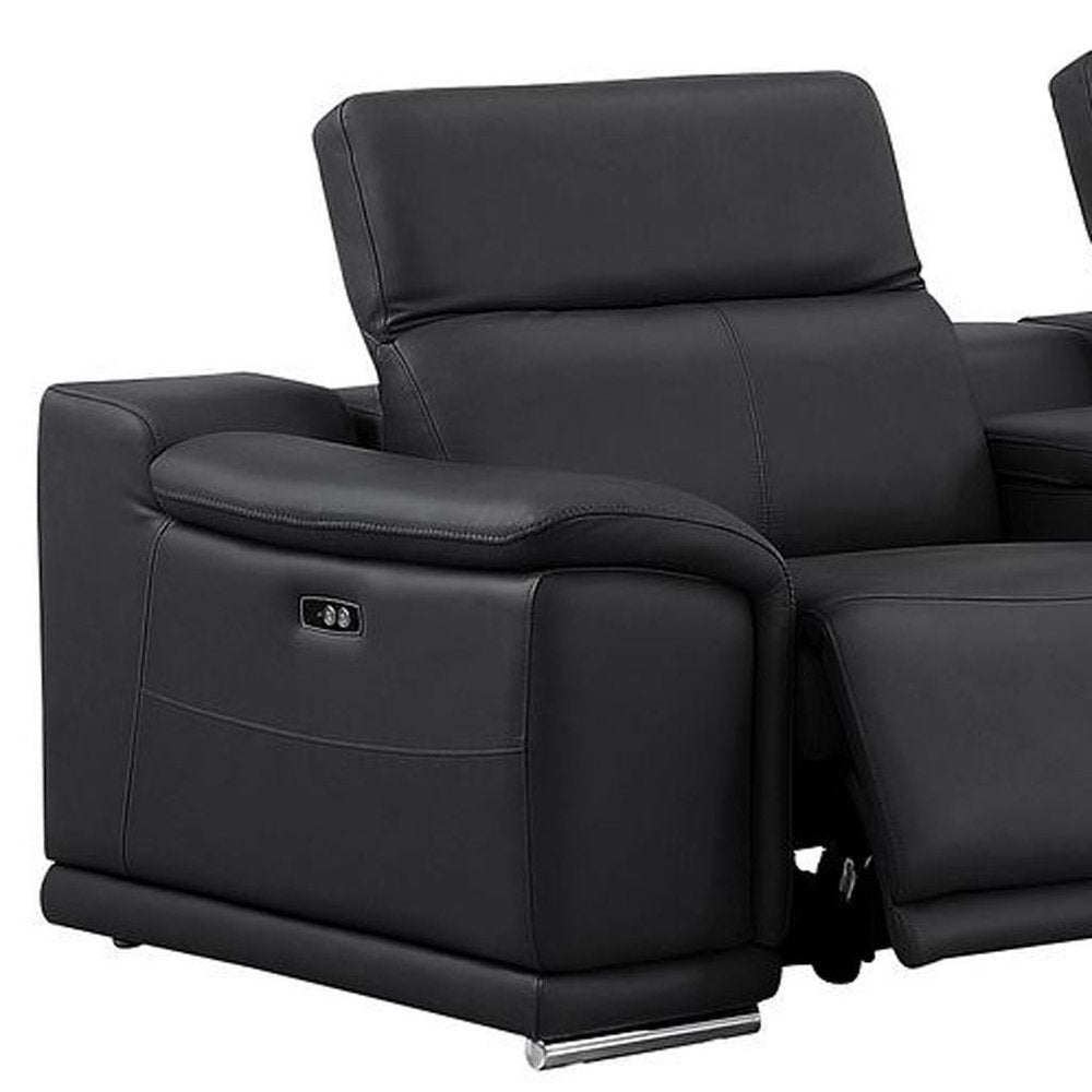 Black Leather Power Reclining L Shaped Six Piece Corner Sectional with Console