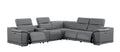 Battleship Gray Leather Power Reclining L Shaped Six Piece Corner Sectional with Console
