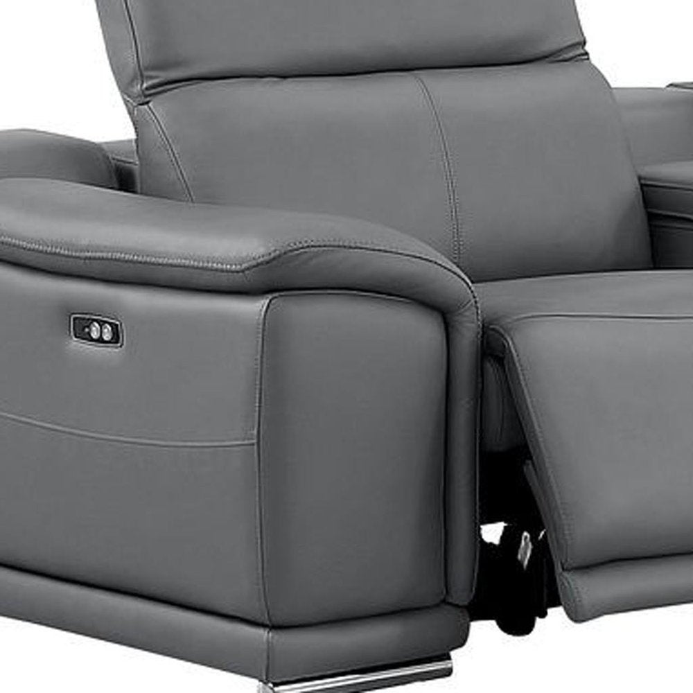 Battleship Gray Leather Power Reclining L Shaped Six Piece Corner Sectional with Console