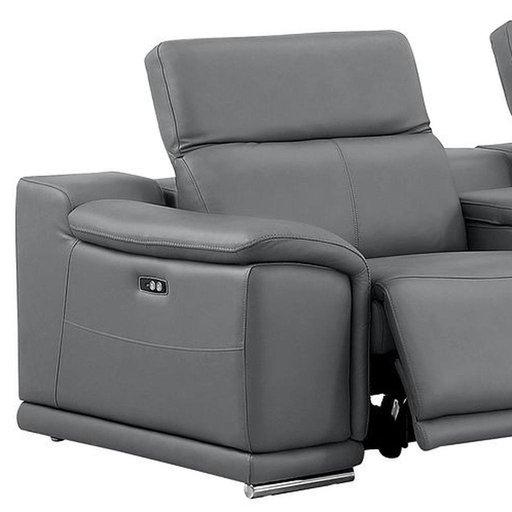 Battleship Gray Leather Power Reclining L Shaped Six Piece Corner Sectional with Console