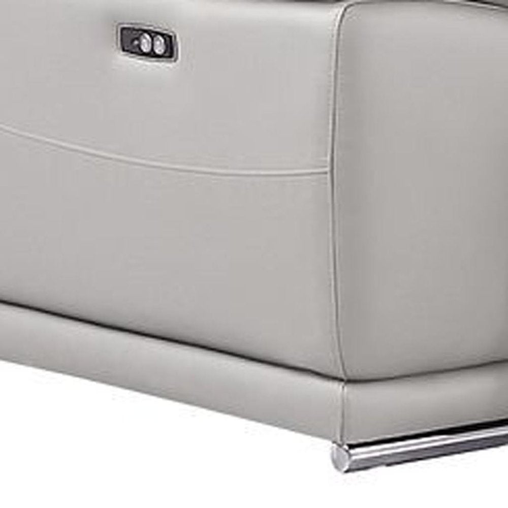 Ash Gray Leather Power Reclining L Shaped Six Piece Corner Sectional with Console