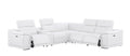 White Leather Power Reclining L Shaped Six Piece Corner Sectional with Console