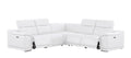 White Leather Power Reclining L Shaped Five Piece Corner Sectional