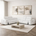 White Leather Power Reclining L Shaped Five Piece Corner Sectional