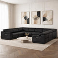 Black Leather Modular U Shaped Eight Piece Corner Sectional