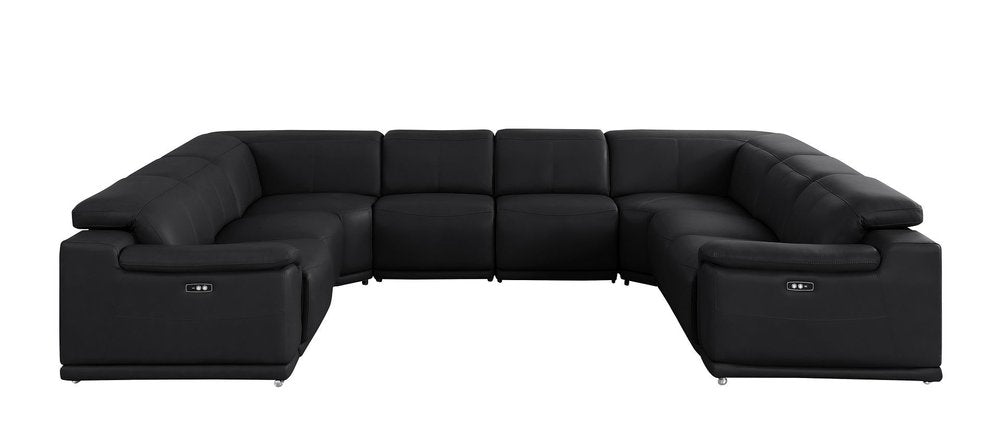 Black Leather Modular U Shaped Eight Piece Corner Sectional