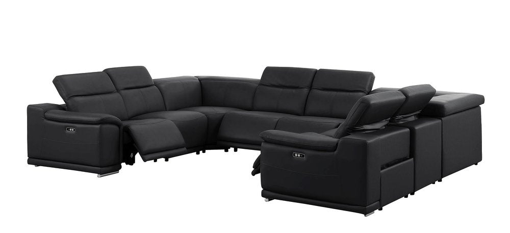 Black Leather Modular U Shaped Eight Piece Corner Sectional