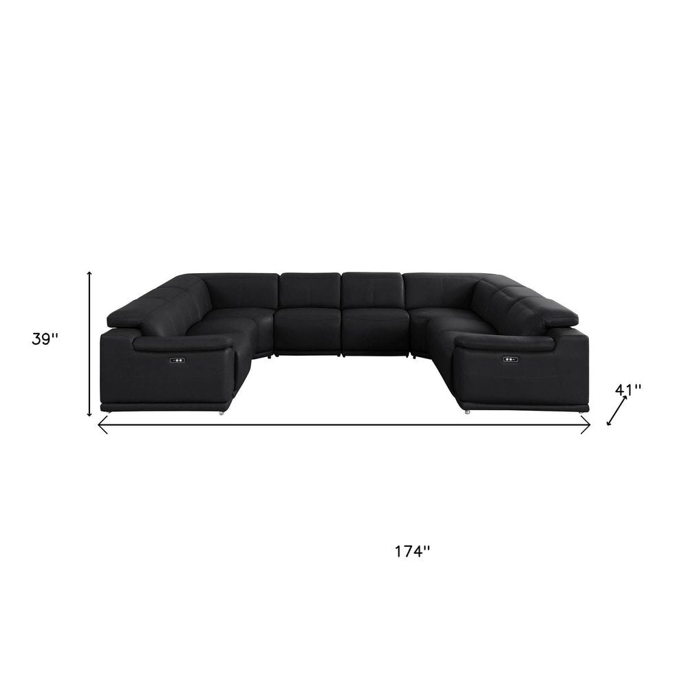 Black Leather Modular U Shaped Eight Piece Corner Sectional