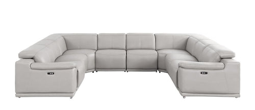 Ash Gray Leather Modular U Shaped Eight Piece Corner Sectional