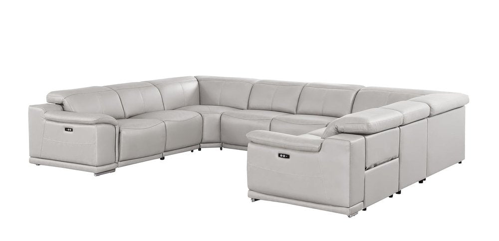 Ash Gray Leather Modular U Shaped Eight Piece Corner Sectional