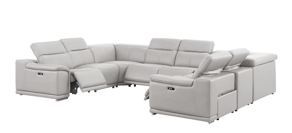 Ash Gray Leather Modular U Shaped Eight Piece Corner Sectional