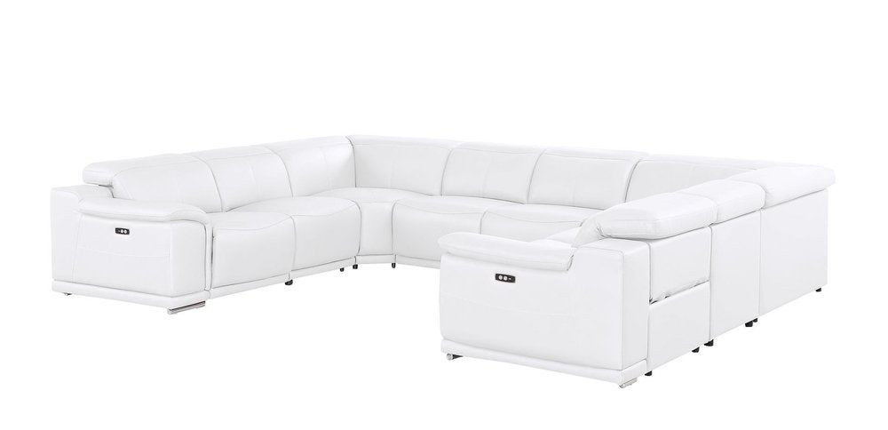 White Leather Modular U Shaped Eight Piece Corner Sectional