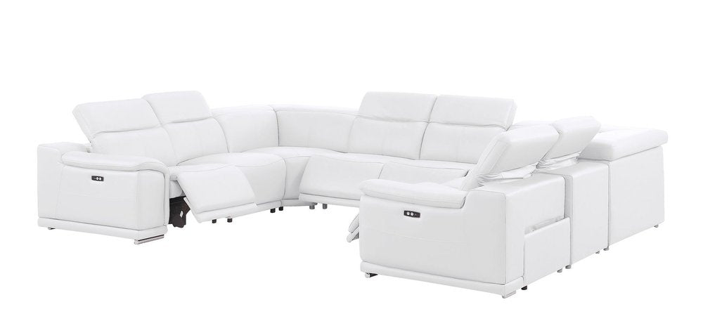 White Leather Modular U Shaped Eight Piece Corner Sectional