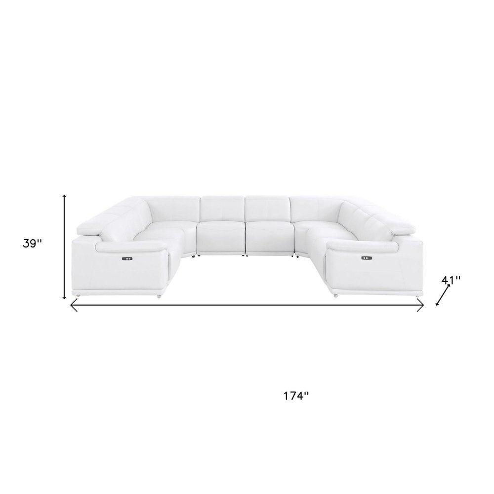 White Leather Modular U Shaped Eight Piece Corner Sectional