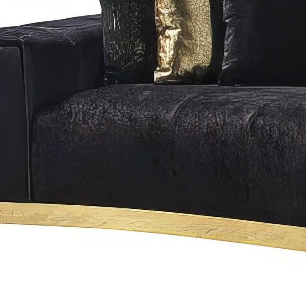 Black Velvet Modular Curved Two Piece Sectional with Toss Pillows