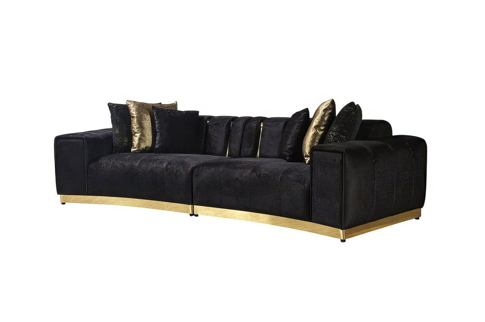Black Velvet Modular Curved Two Piece Sectional with Toss Pillows