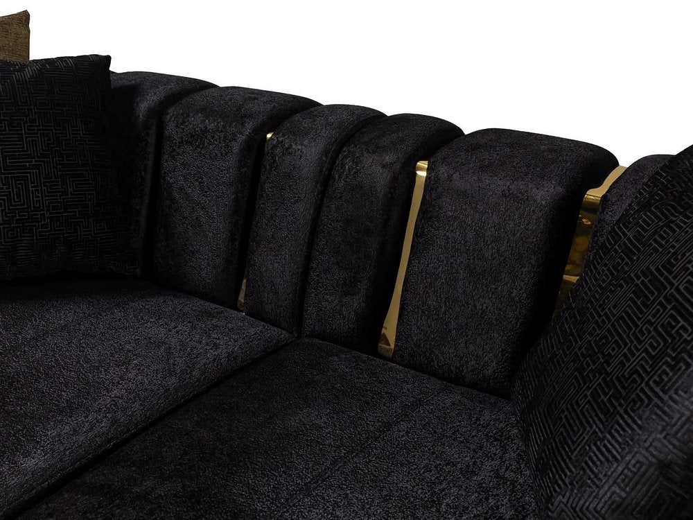 Black Velvet Modular Curved Two Piece Sectional with Toss Pillows