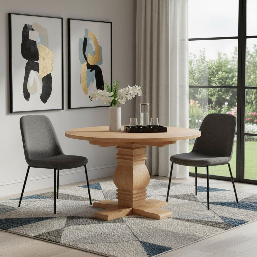 Brown Solid Wood Pedestal Base Round Top Dining Table - 48-inch