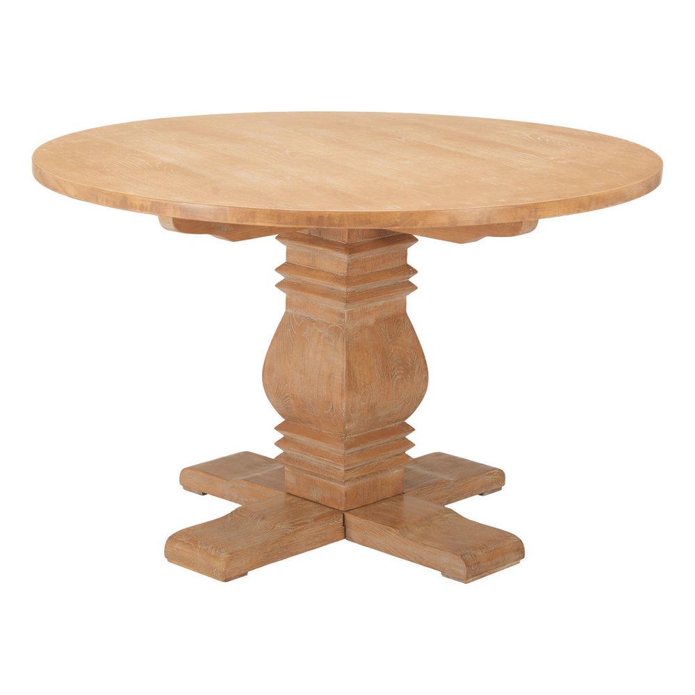 Brown Solid Wood Pedestal Base Round Top Dining Table - 48-inch