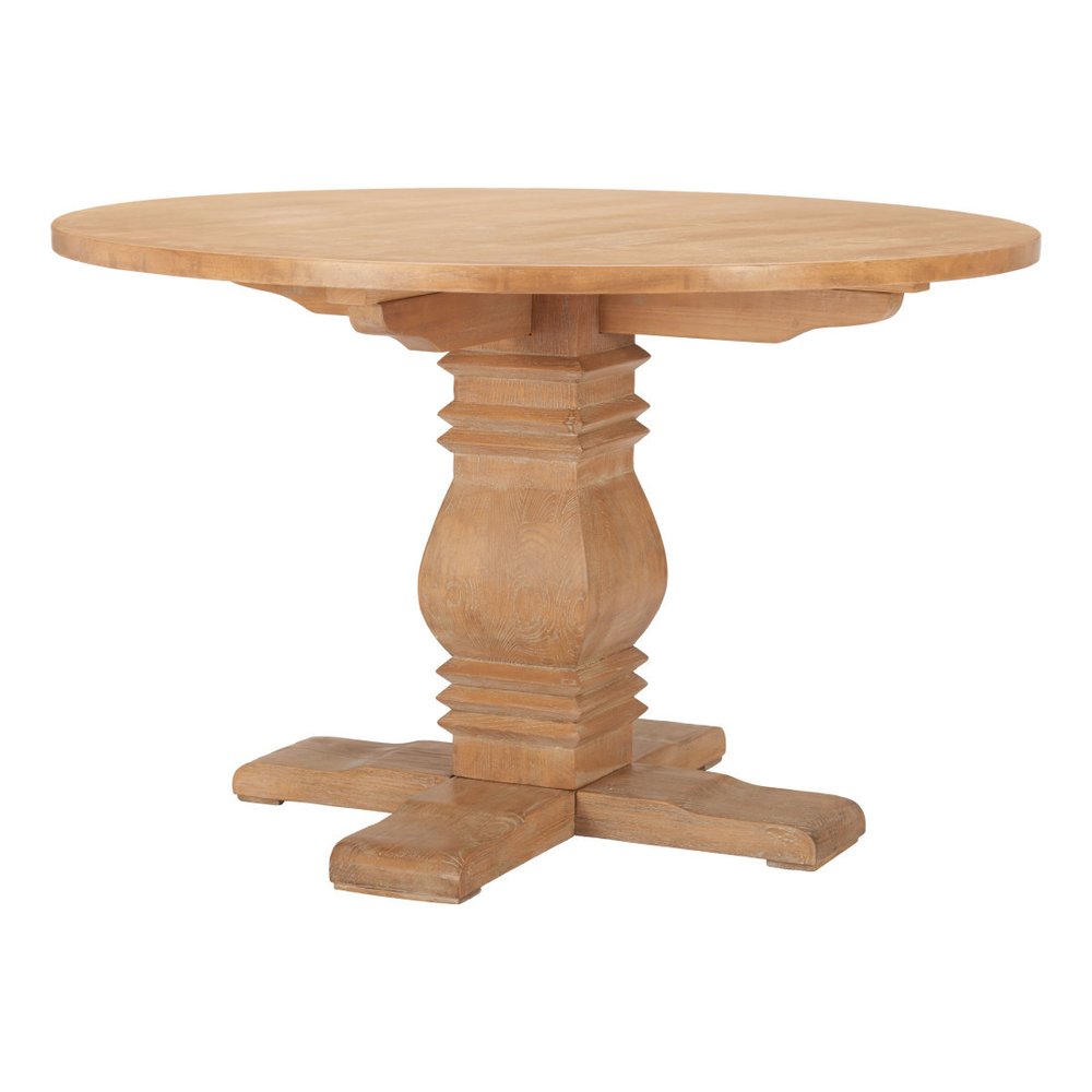 Brown Solid Wood Pedestal Base Round Top Dining Table - 48-inch