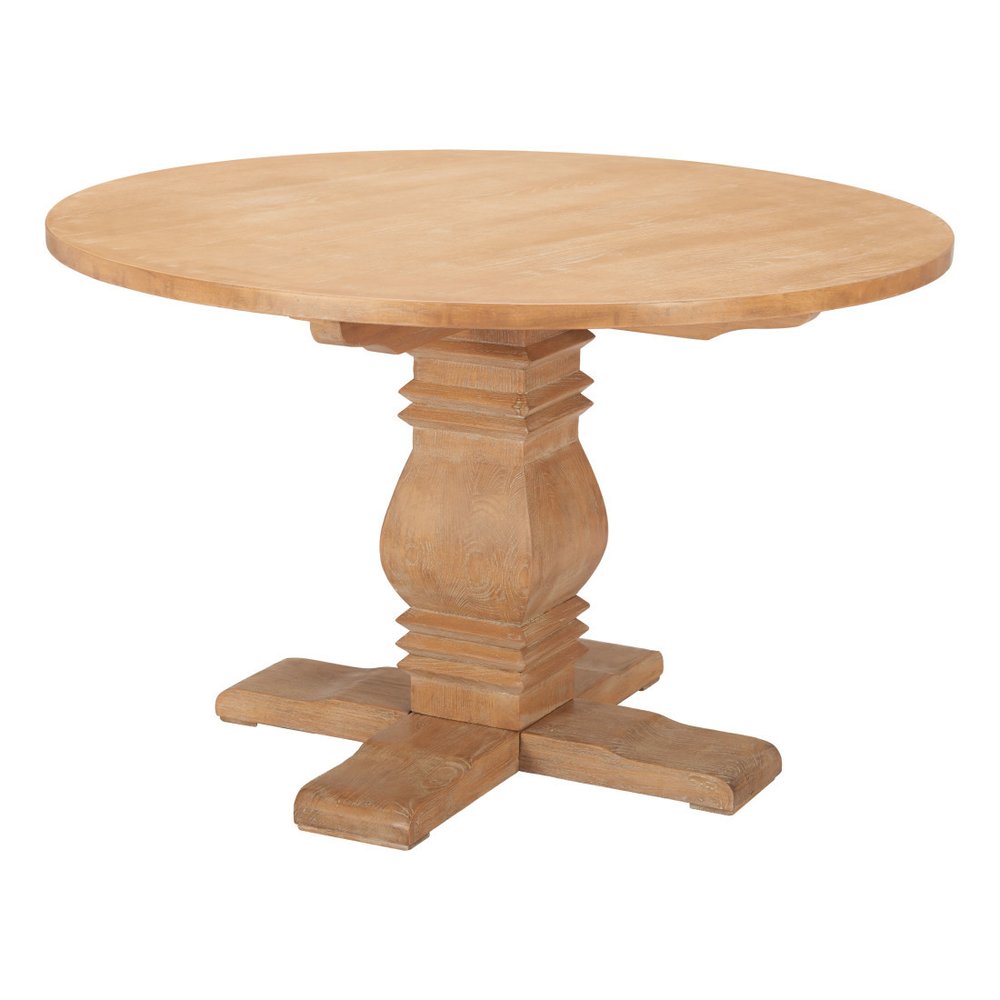 Brown Solid Wood Pedestal Base Round Top Dining Table - 48-inch