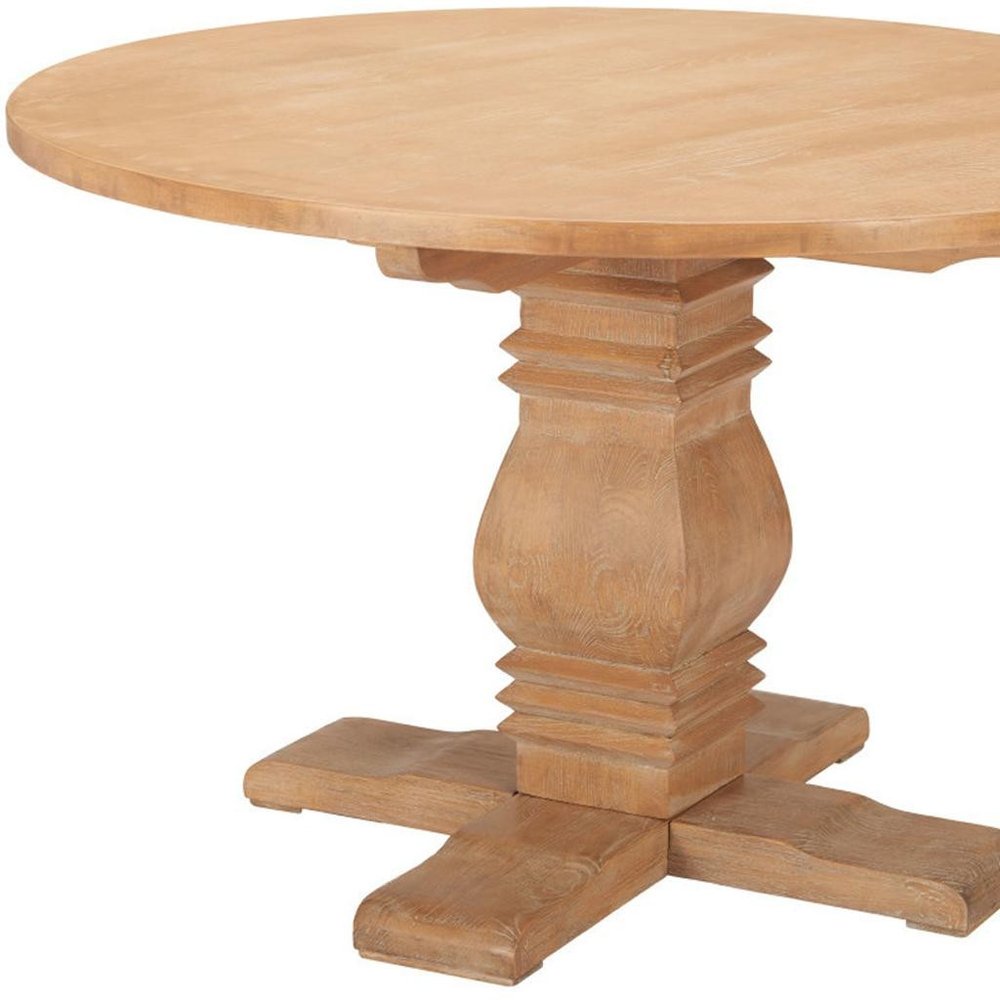 Brown Solid Wood Pedestal Base Round Top Dining Table - 48-inch