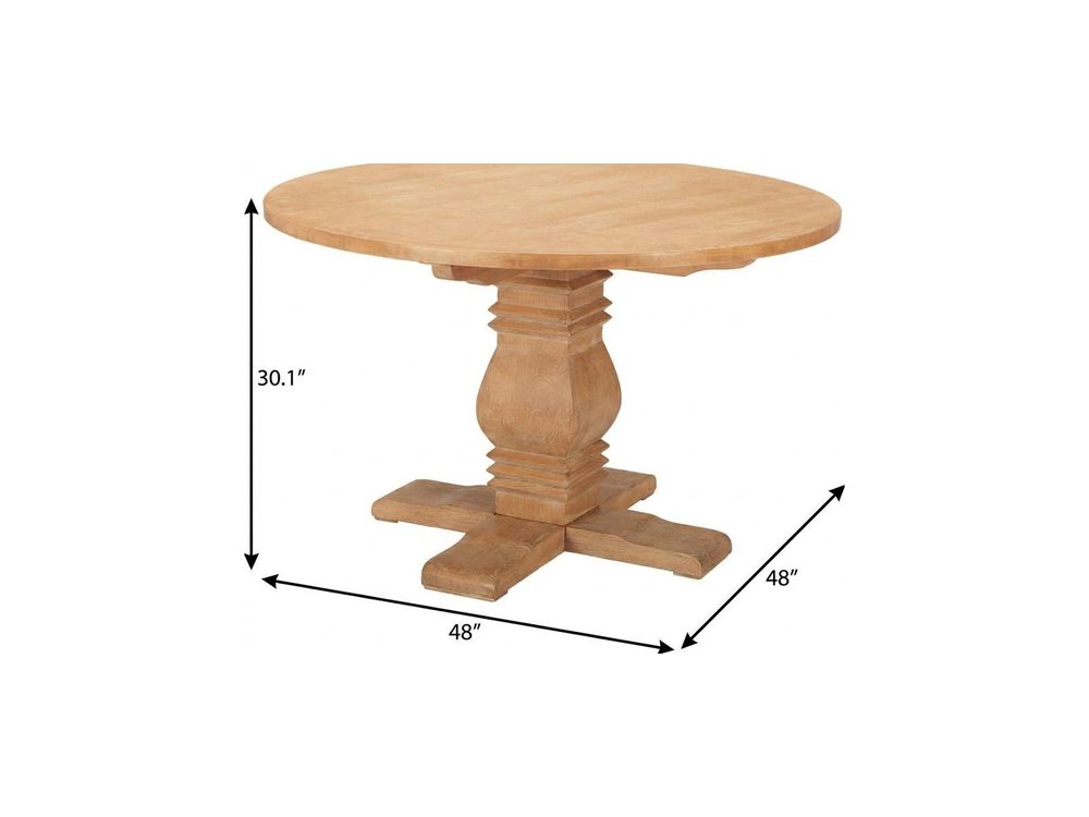 Brown Solid Wood Pedestal Base Round Top Dining Table - 48-inch