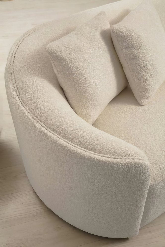 Ivory Boucle Modular Curved Two Piece Sofa and Chaise Sectional with Toss Pillows
