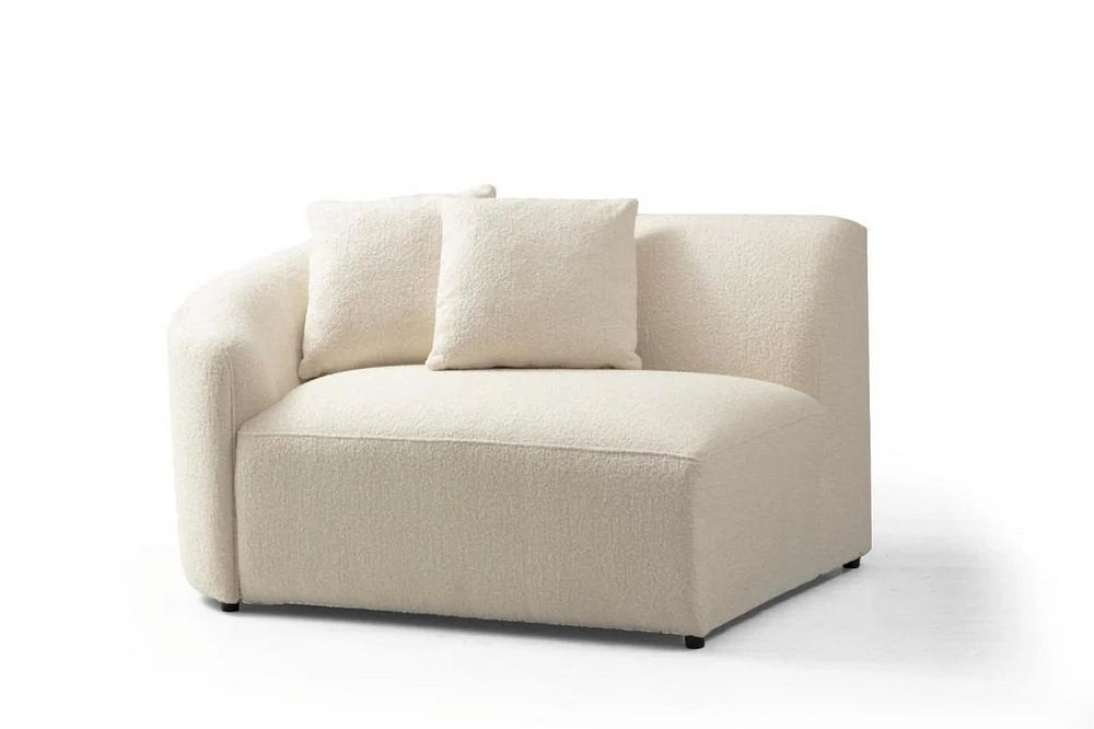 Ivory Boucle Modular Curved Two Piece Sofa and Chaise Sectional with Toss Pillows