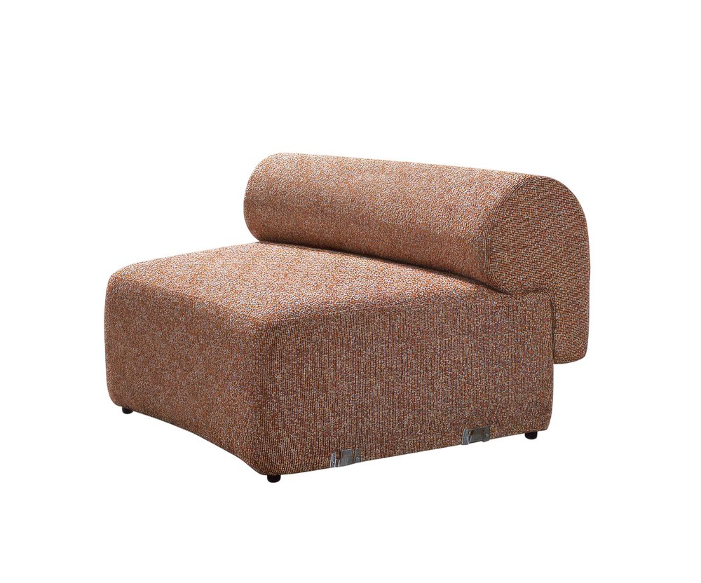 Orange Boucle Modular Curved Three Piece Sectional with Toss Pillows