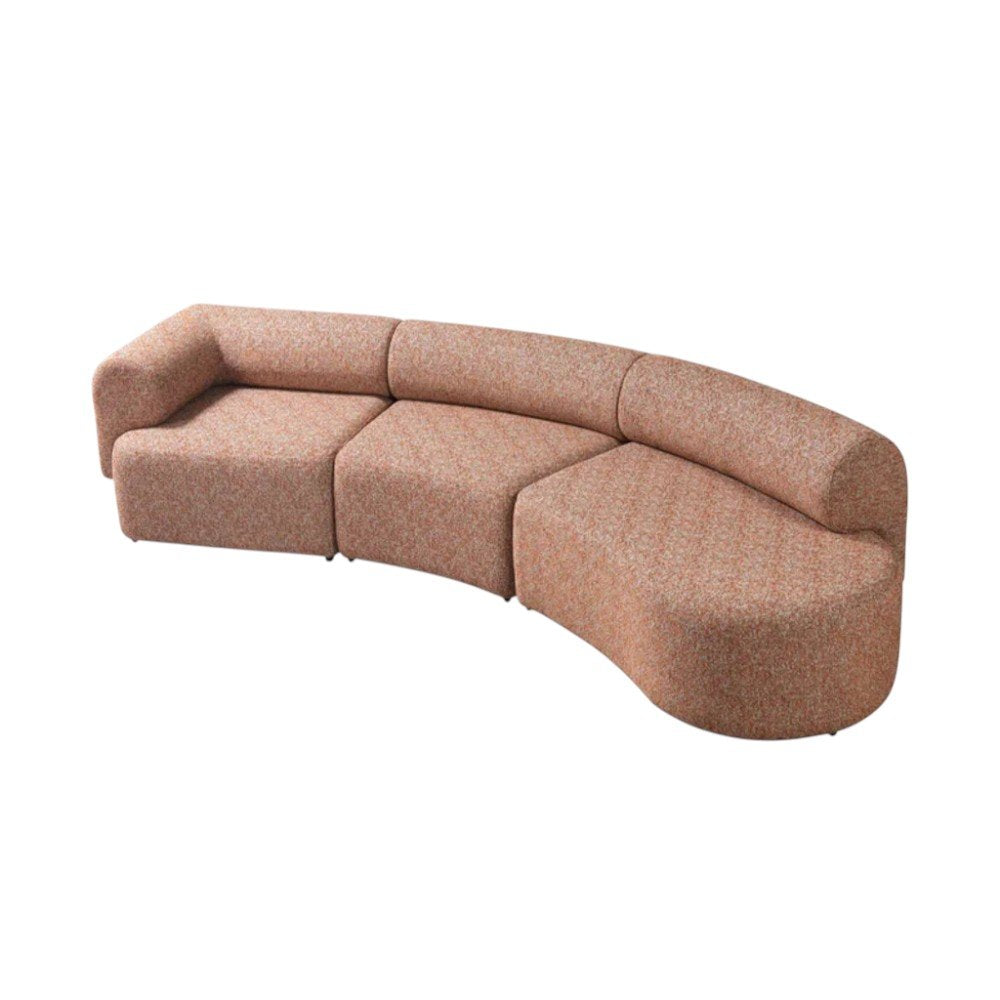 Orange Boucle Modular Curved Three Piece Sectional with Toss Pillows