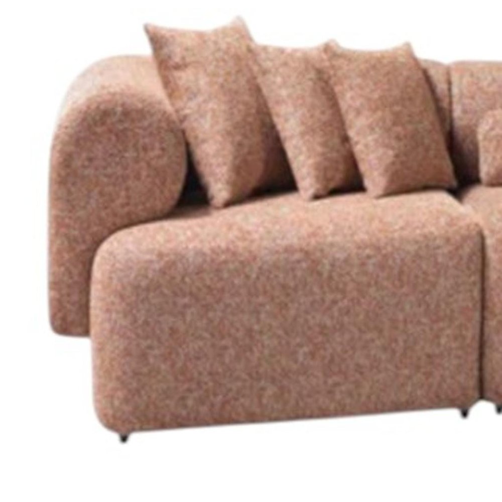 Orange Boucle Modular Curved Three Piece Sectional with Toss Pillows