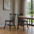 Set of Two Black Solid Wood Slat Back Dining Side Chairs