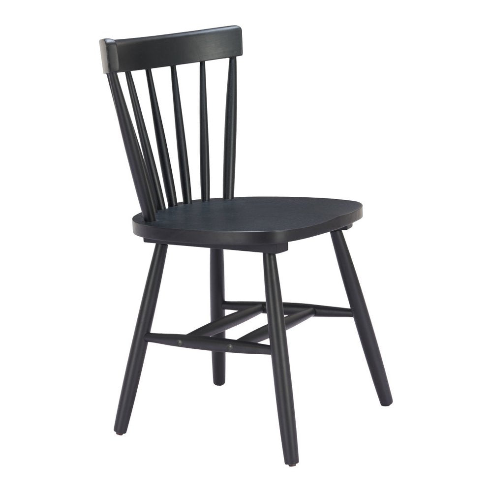 Set of Two Black Solid Wood Slat Back Dining Side Chairs