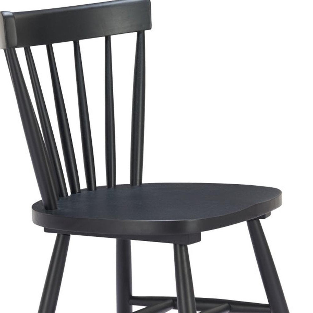 Set of Two Black Solid Wood Slat Back Dining Side Chairs
