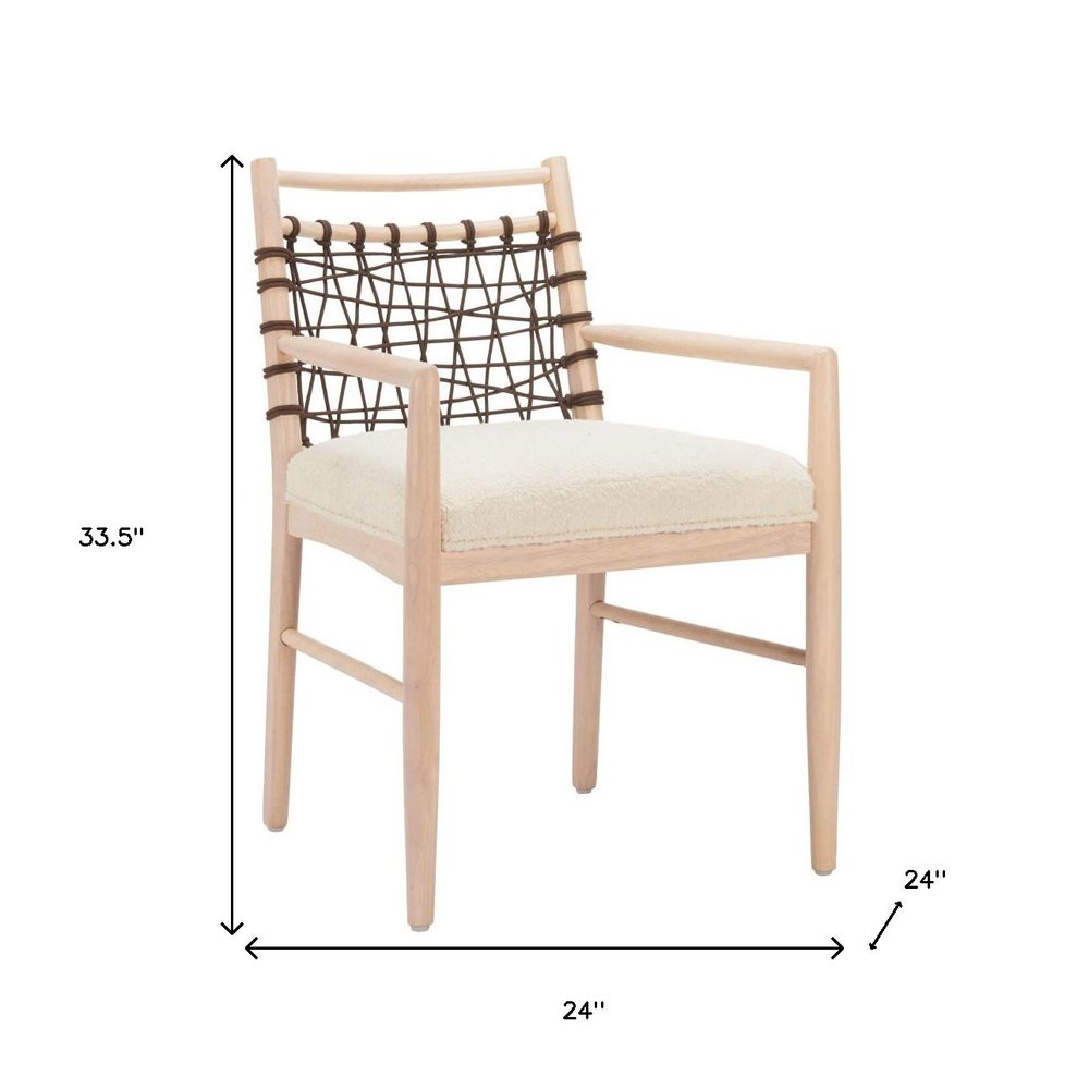 Set of Two Ivory and White Upholstered Open Back Dining Arm Chairs