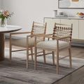 Set of Two Ivory and White Upholstered Open Back Dining Arm Chairs