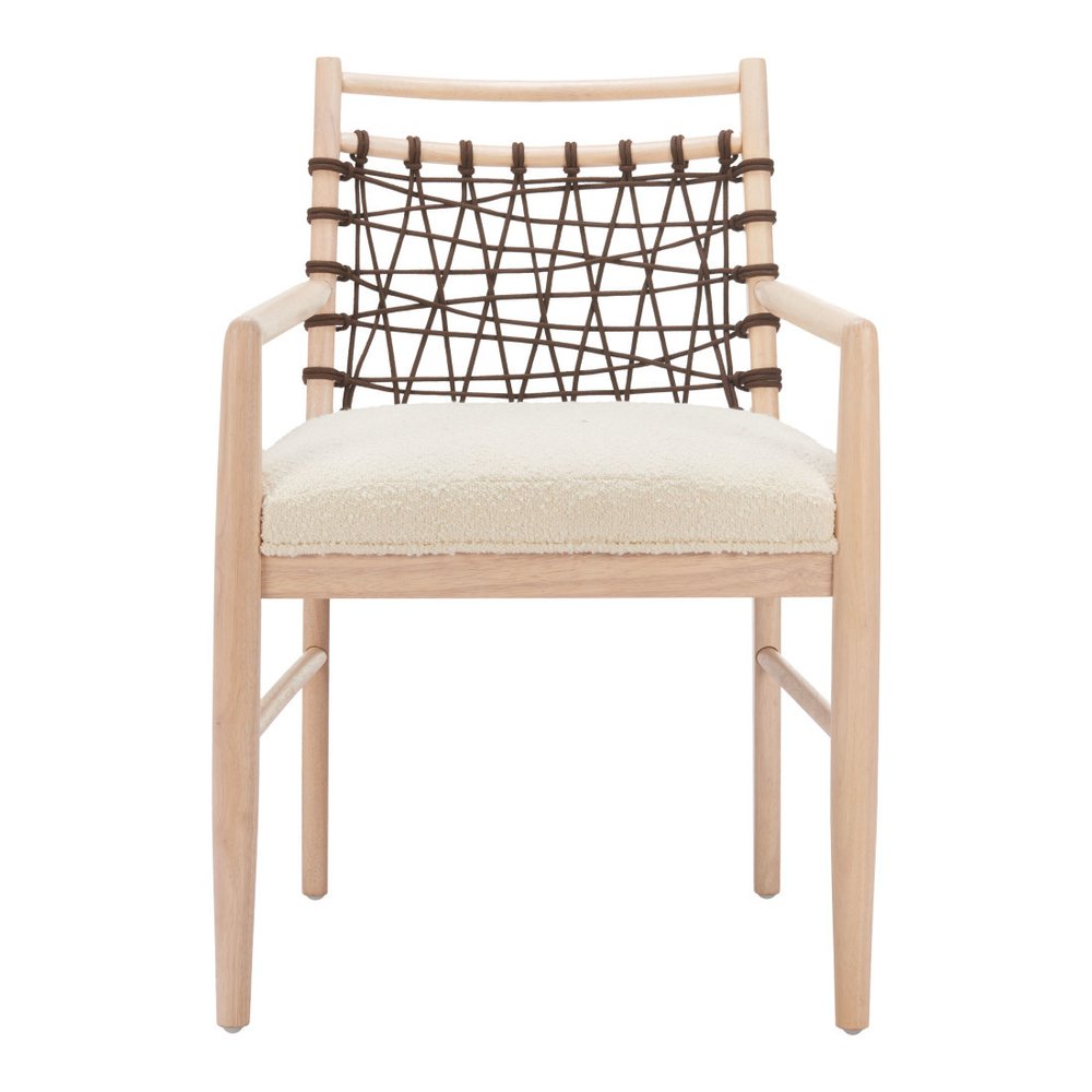 Set of Two Ivory and White Upholstered Open Back Dining Arm Chairs