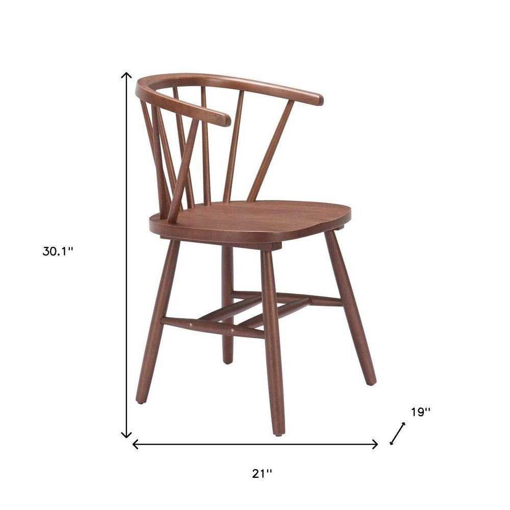 Set of Two Walnut and Brown Solid Wood Slat Back Dining Side Chairs