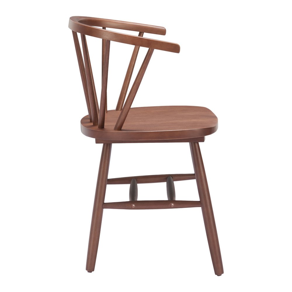 Set of Two Walnut and Brown Solid Wood Slat Back Dining Side Chairs