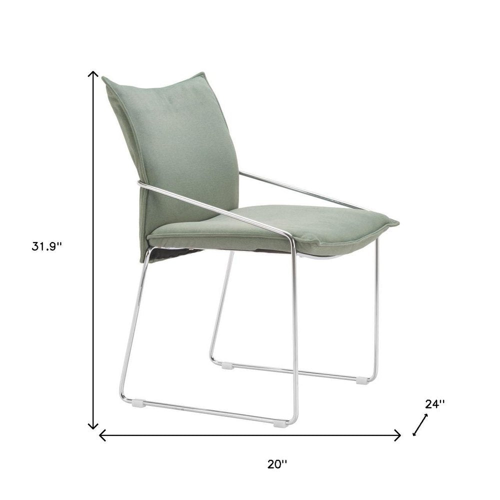 Set of Two Green and Silver Upholstered Dining Arm Chairs