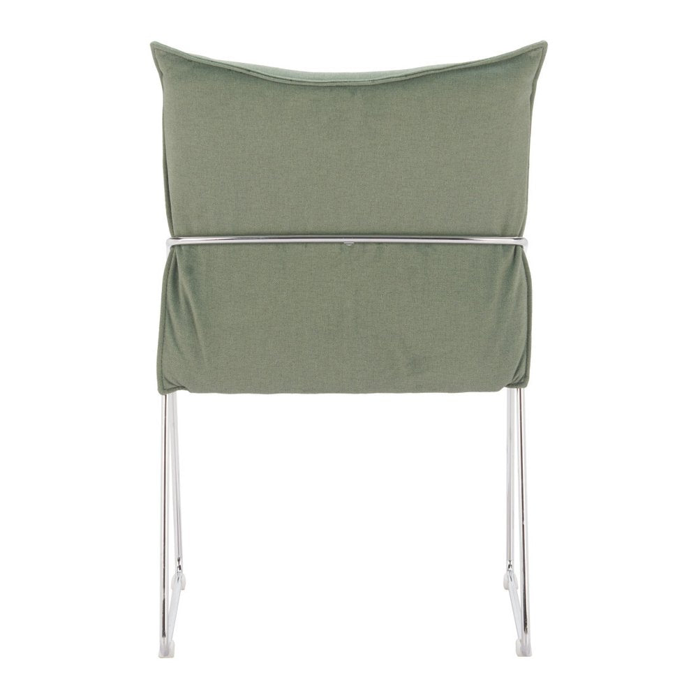 Set of Two Green and Silver Upholstered Dining Arm Chairs