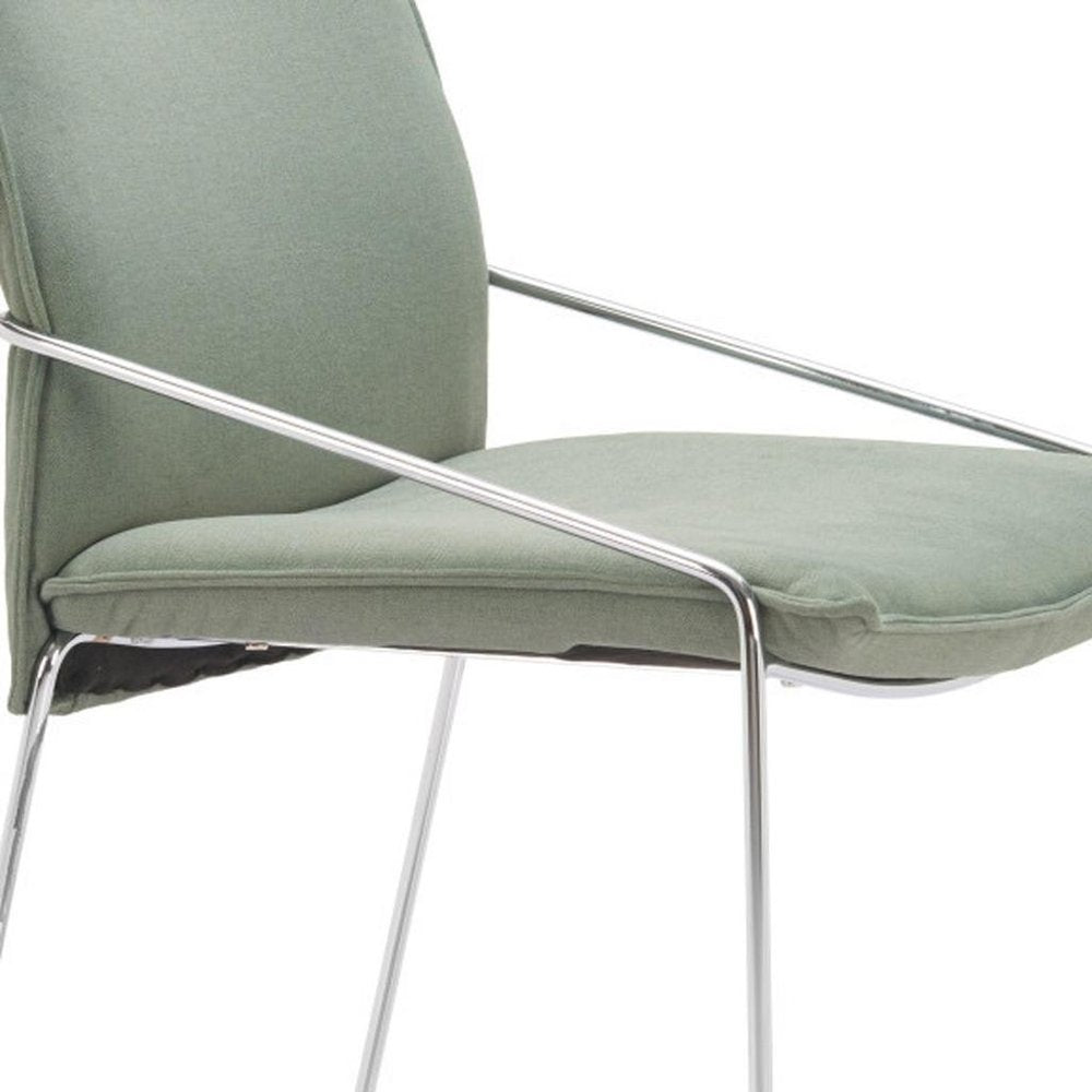 Set of Two Green and Silver Upholstered Dining Arm Chairs