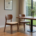 Set of Two Beige and Brown Upholstered Open Back Dining Side Chairs